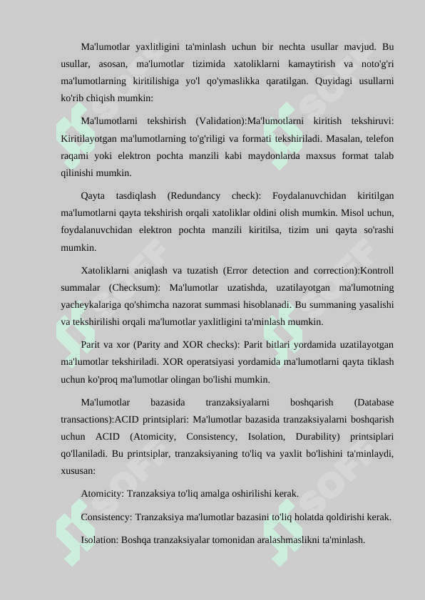 MA’LUMOTLAR YAXLITLIGINI TA’MINLASH USULLARI 8