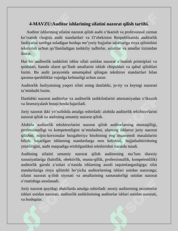 Auditor ishi sifatini nazorat qilish 2
