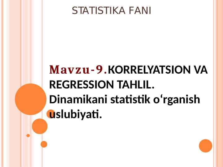 КORRELYATSION VA REGRESSION TAHLIL