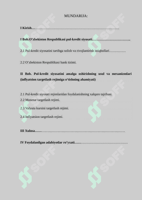 O’zbekiston Respublikasi pul-kredit siyosati 2