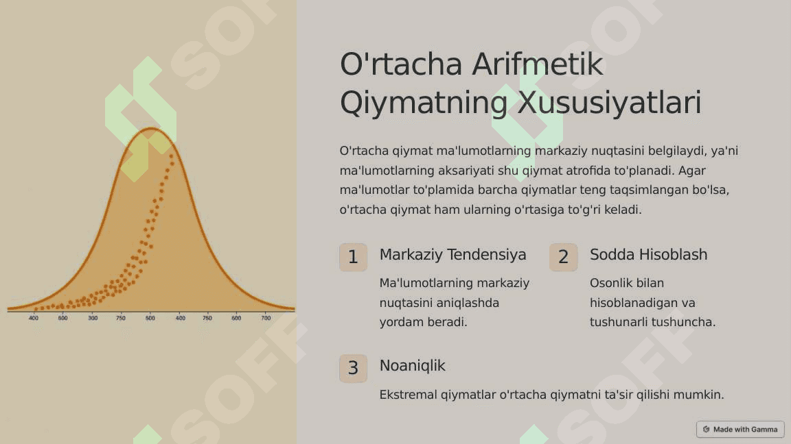 O'rtacha arifmetik qiymati va uning xususiyatlari. Standart og'ish va uning ahamiyati 3