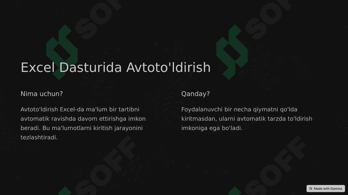 EXCEL DASTURIDA AVTOTO'LDIRISH VA AVTO HISOBLASHLAR 2