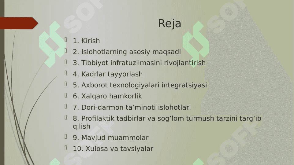 Oʻzbekistonda sogʻliqni - saqlash tizimidagi islohiyati va ularning mazmun mohiyati 2