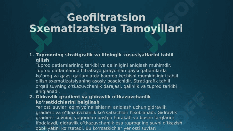 Melioratsiya qilinayotgan yerlarni geofiltratsion sxematizatsiya tuzish tamoyillari. Masshtablari. Geofiltratsion qirqimlar. 2