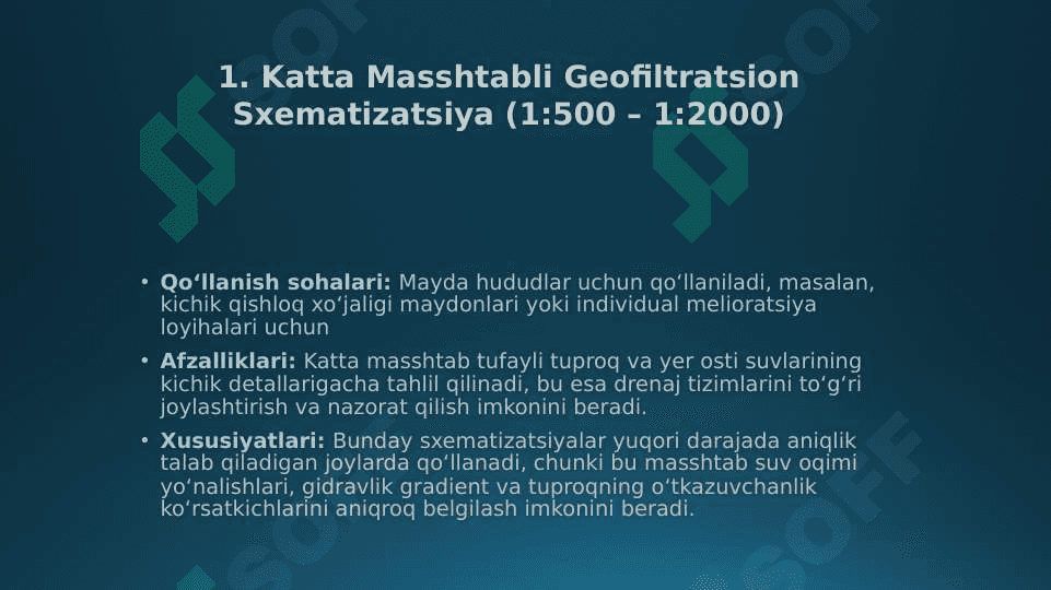 Melioratsiya qilinayotgan yerlarni geofiltratsion sxematizatsiya tuzish tamoyillari. Masshtablari. Geofiltratsion qirqimlar. 7