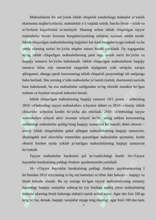 TAYYOR MAHSULOT VA UNI SOTILISHINI HISOBGA OLISH 7