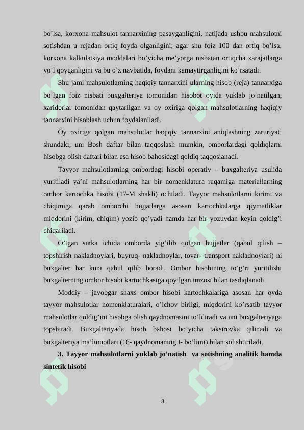 TAYYOR MAHSULOT VA UNI SOTILISHINI HISOBGA OLISH 8