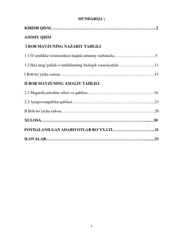 O`simliklar sistematikasi haqida umumiy tushuncha