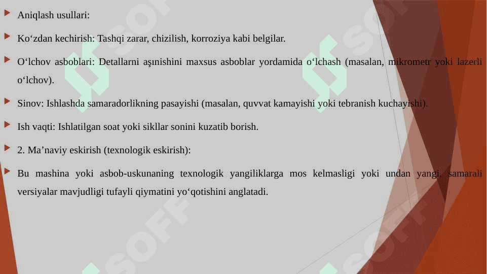 Mashinalarning jismonan yeyilishi va maʼnaviy eskirishini aniqlash 4
