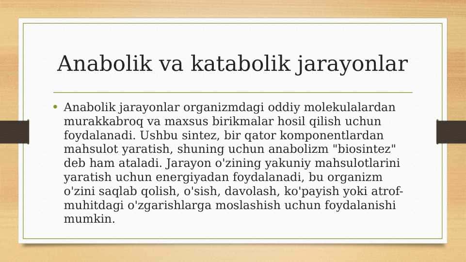 Anabolik va katabolik jarayonlar 1