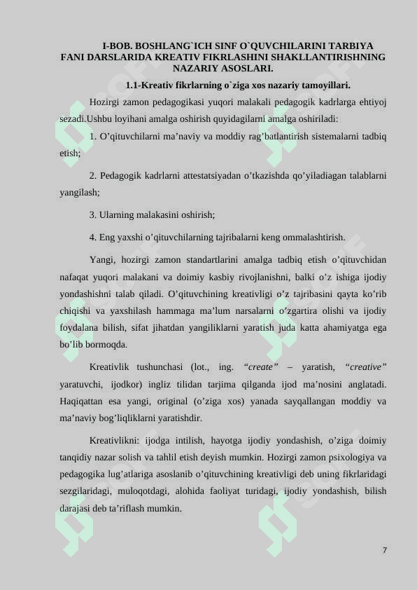 BOSHLANG‘ICH SINF O’QUVCHILARINI TARBIYA FANI DARSLARIDA KREATIV FIKRLASHINI SHAKLLANTIRISHNING PEDAGOGIK ASOSLARI 7