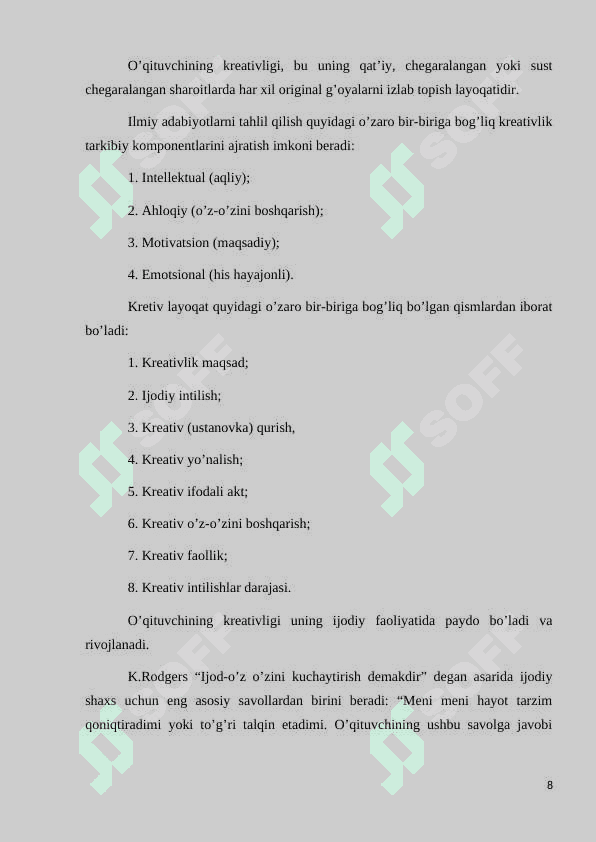 BOSHLANG‘ICH SINF O’QUVCHILARINI TARBIYA FANI DARSLARIDA KREATIV FIKRLASHINI SHAKLLANTIRISHNING PEDAGOGIK ASOSLARI 8