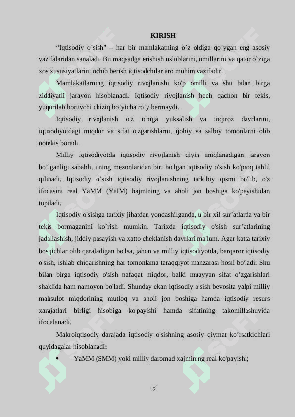 IQTISODIY O’SISH  IJTIMOIY TARAQQIYOT OMILI SIFATIDA kurs ishi 2