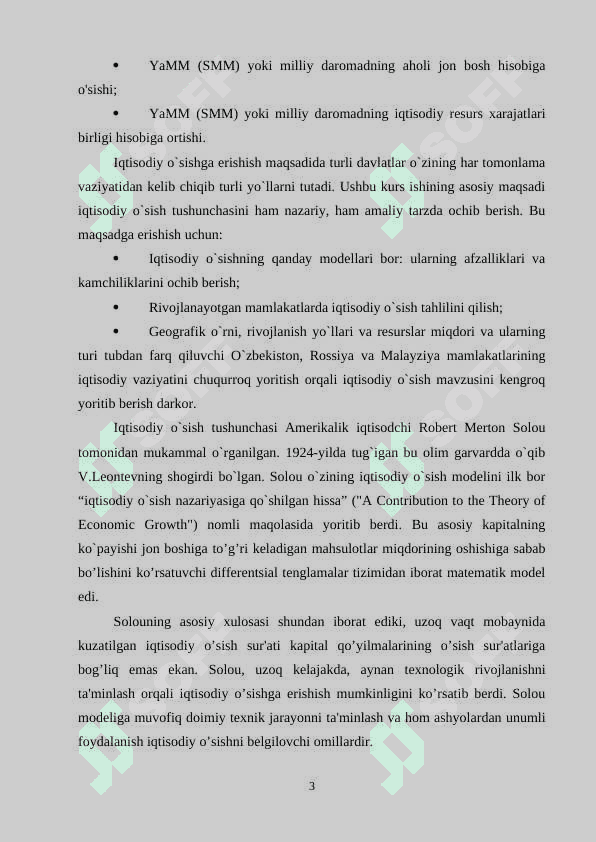 IQTISODIY O’SISH  IJTIMOIY TARAQQIYOT OMILI SIFATIDA kurs ishi 3