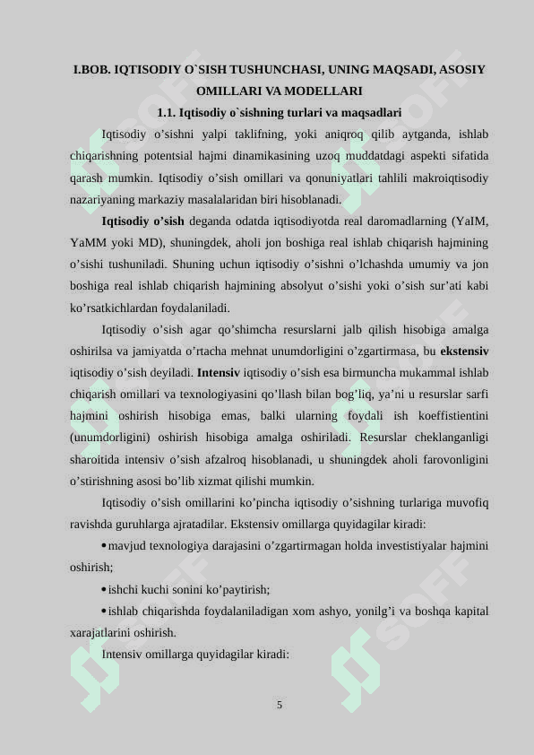 IQTISODIY O’SISH  IJTIMOIY TARAQQIYOT OMILI SIFATIDA kurs ishi 5