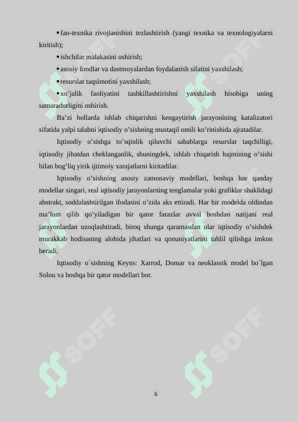 IQTISODIY O’SISH  IJTIMOIY TARAQQIYOT OMILI SIFATIDA kurs ishi 6