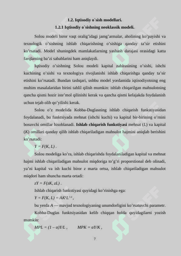 IQTISODIY O’SISH  IJTIMOIY TARAQQIYOT OMILI SIFATIDA kurs ishi 7