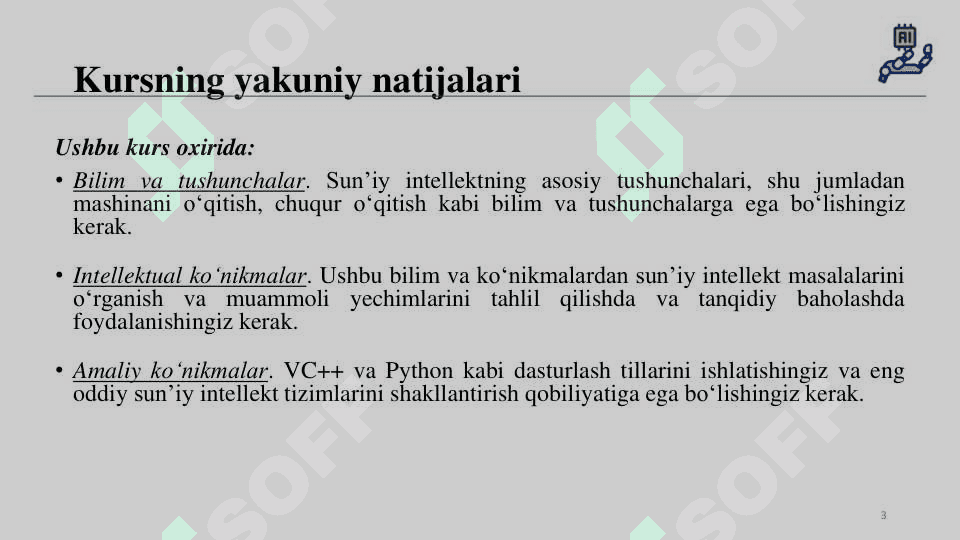 Sun’iy intellektga kirish. Sun’iy intellekt tushunchasi. Sun’iy intellektning rivojlanish bosqichalari. 3