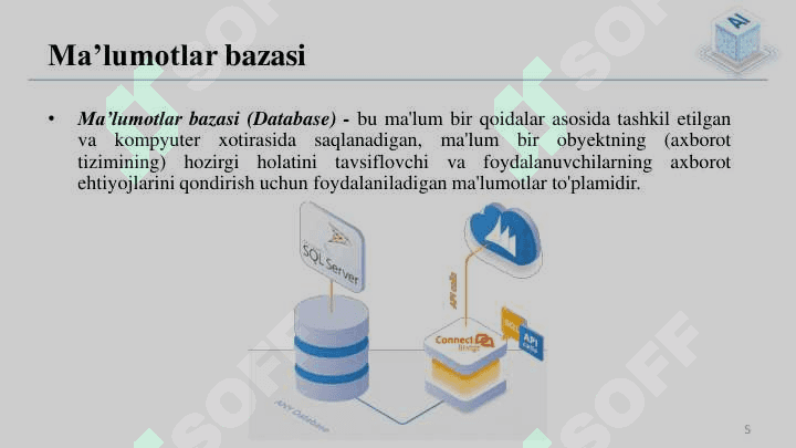 Bilimlar bazasi. Bilimlarni namoyish etish. Bilimlarni ajratib olish usullari. 5