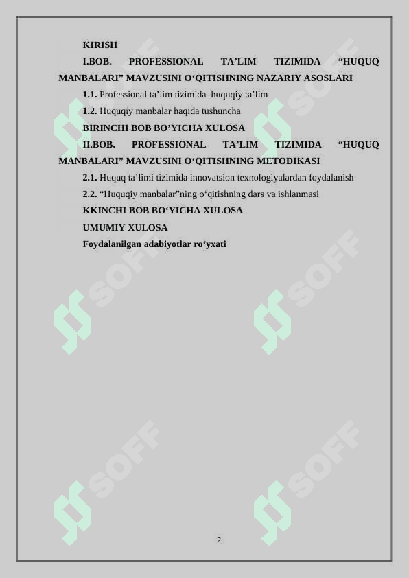 Professional ta’lim tizimida “huquq manbalari” mavzusini o’qitishning nazariy va amaliy masalalari 2