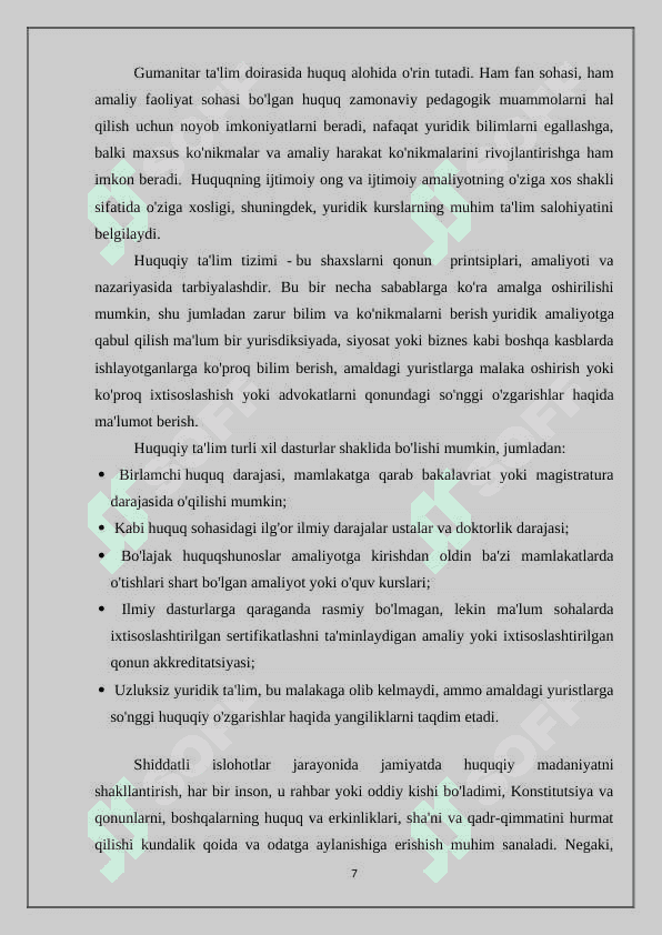 Professional ta’lim tizimida “huquq manbalari” mavzusini o’qitishning nazariy va amaliy masalalari 7