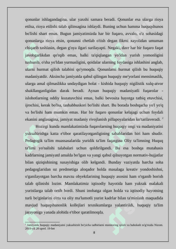Professional ta’lim tizimida “huquq manbalari” mavzusini o’qitishning nazariy va amaliy masalalari 8