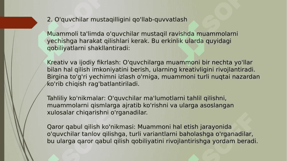 Muammoli ta’limni tashkil etish shart sharoitlari 6