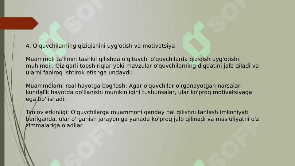 Muammoli ta’limni tashkil etish shart sharoitlari 8