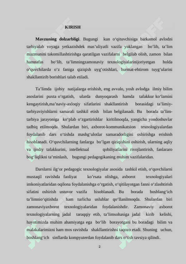 SAVOD O’RGATISH DARSLARIDA AHBOROT TEXNALOGIYALARIDAN FOYDALANISH 2