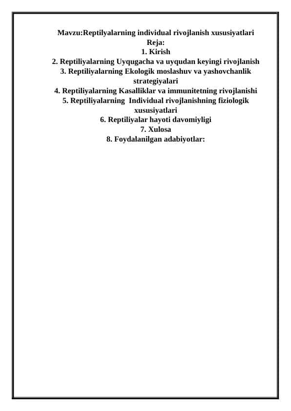 Reptiliyalarning individual rivojlanish xususiyatlari