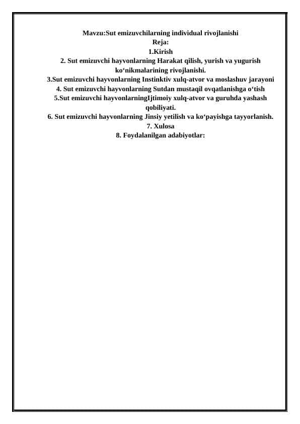 Sut emizuvchilarningbindividual rivojlanish xususiyatlari_