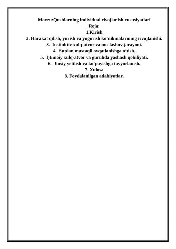 Qushlarning individual -rivojlanish xususiyatlari (2)