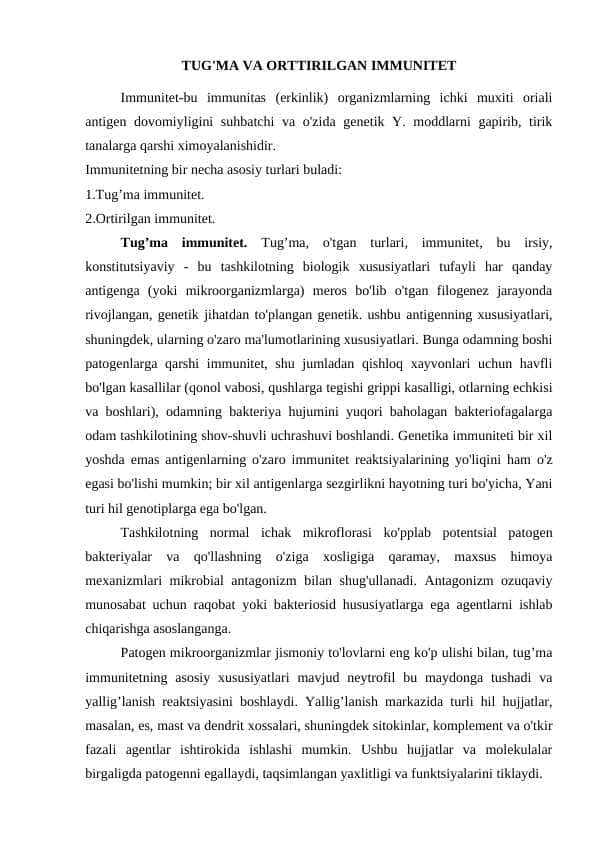 TUG'MA VA ORTTIRILGAN IMMUNITET 1