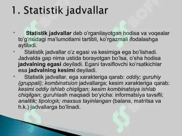 Statistik ma'lumotlarni jadval va grafiklarda tasvirlash 2