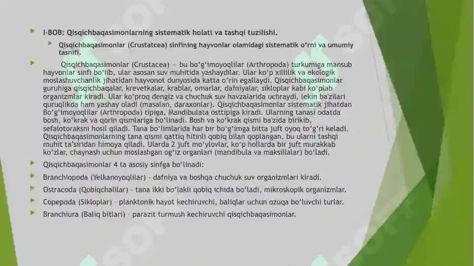 Qisqichbaqasimonlar (Сrustatsea) kenja tipi sistematikasi, filogeniyasi ekologiyasi 7