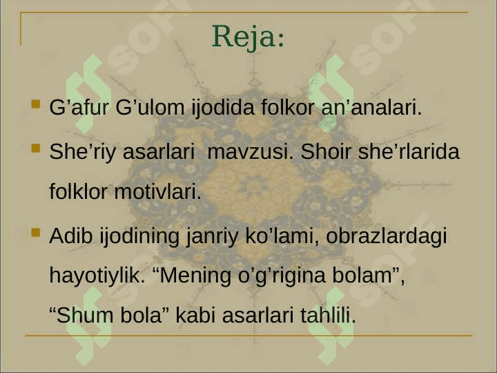G'afur G'ulomning  Shum bola qissasi,  Mening õg'rigina bolam hikoyasi, saralangan she'rlardan yod olish tahlil qilish 2
