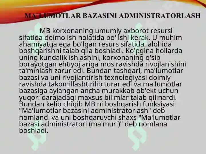 Ma`lumotlar bazasini administratorlash va xavfsizligini ta`minlashni loyihalash 3