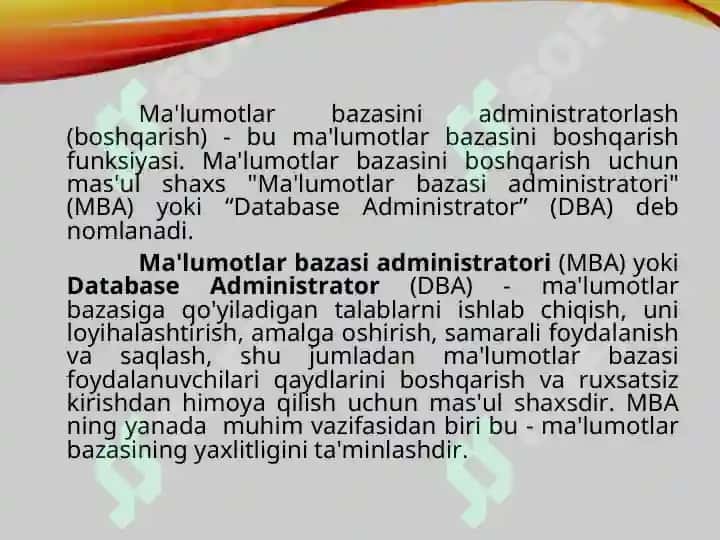 Ma`lumotlar bazasini administratorlash va xavfsizligini ta`minlashni loyihalash 4