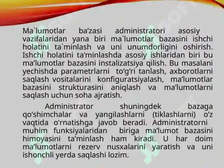 Ma`lumotlar bazasini administratorlash va xavfsizligini ta`minlashni loyihalash 5