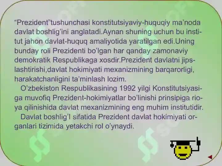 O'zbekiston Respublikasida prezidentlik  institutining joriy etilishi I.A.Karimovning  O'zbekiston Respublikasi prezidenti etib saylanishi 3