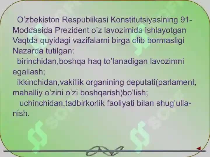 O'zbekiston Respublikasida prezidentlik  institutining joriy etilishi I.A.Karimovning  O'zbekiston Respublikasi prezidenti etib saylanishi 5