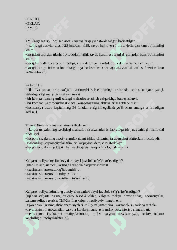 xalqaro moliya munosabatlari fanidan test, 200 talik javoblari bilan 4