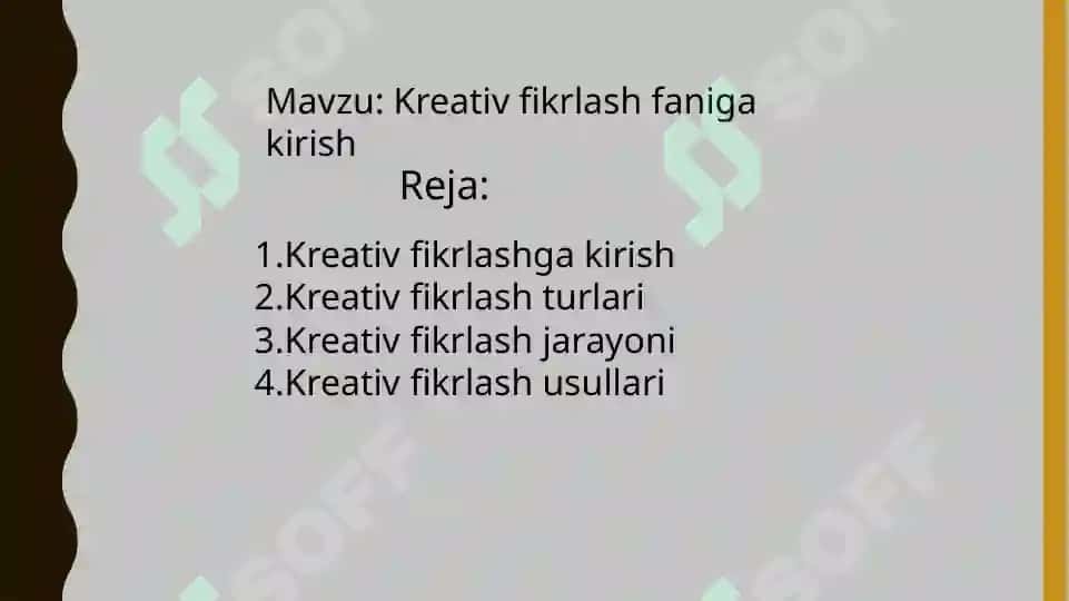 Kreativ fikrlash faniga kirish 2