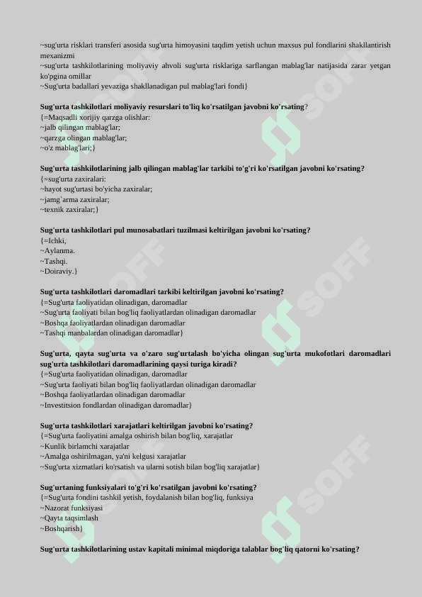 Moliya test, javoblari bilan 6