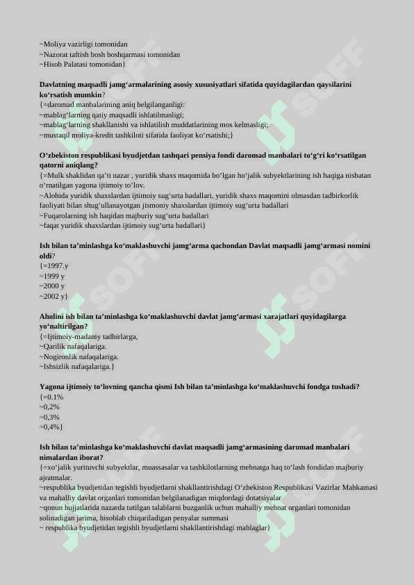 Moliya test, javoblari bilan 8
