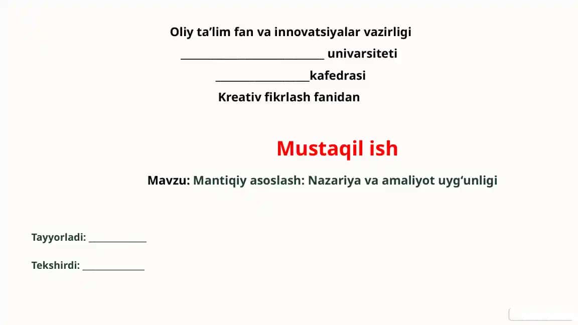 Mantiqiy Asoslash Taqdimoti 1