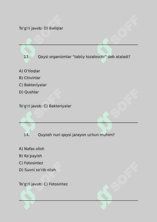 5sinf biologiya fanidan testlar 6