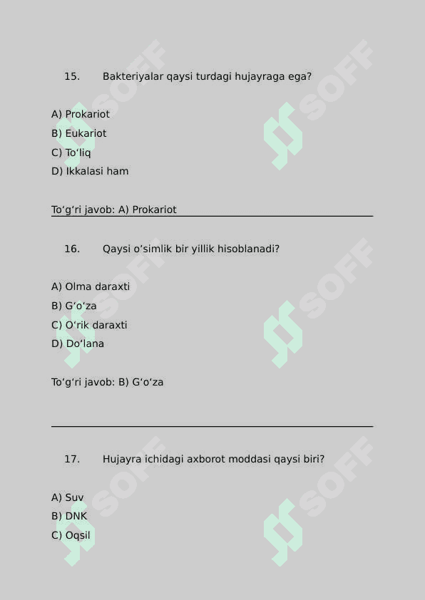 5sinf biologiya fanidan testlar 7