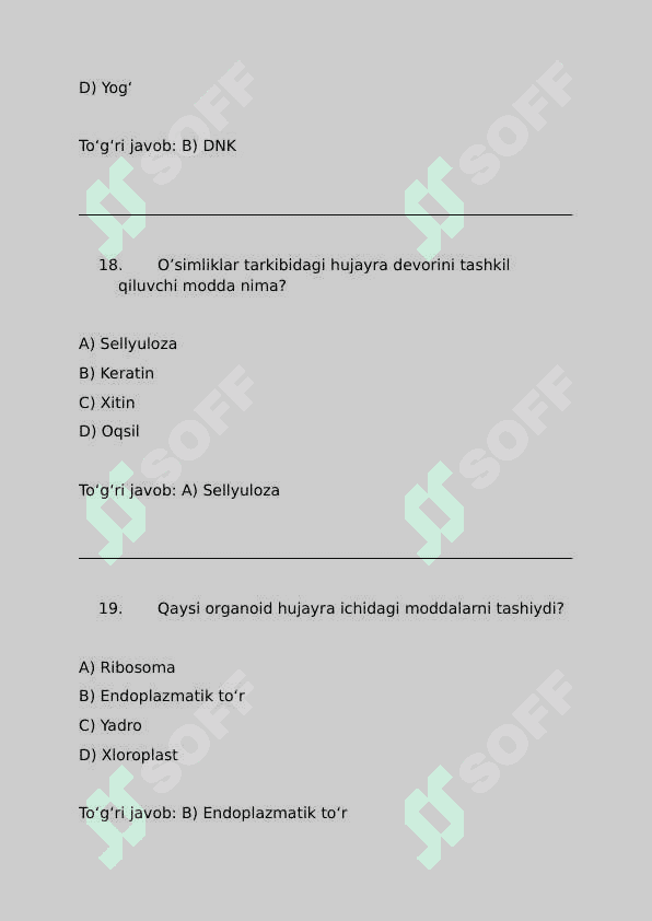 5sinf biologiya fanidan testlar 8