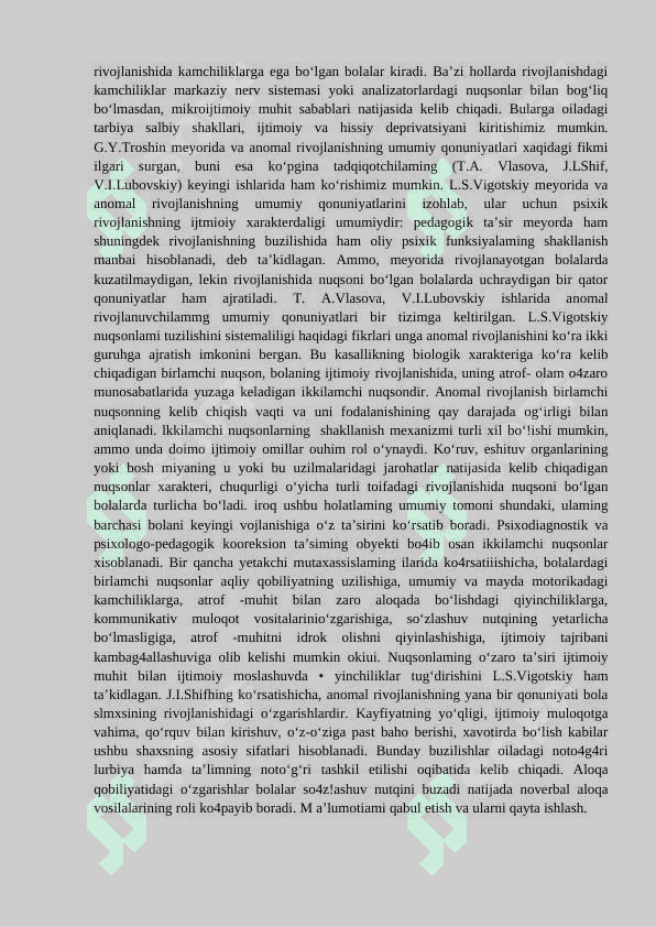 Turli darajadagi intellektual yetishmovchiligi bo‘lgan bolalar autistik spektr buzilishlariga ega  bolalar, sensor kamchiliklarga ega bolalar uchun uchun inklyuziv ta’lim strategiyalari va ularni amalga oshirish shart-sharoitlari. 3